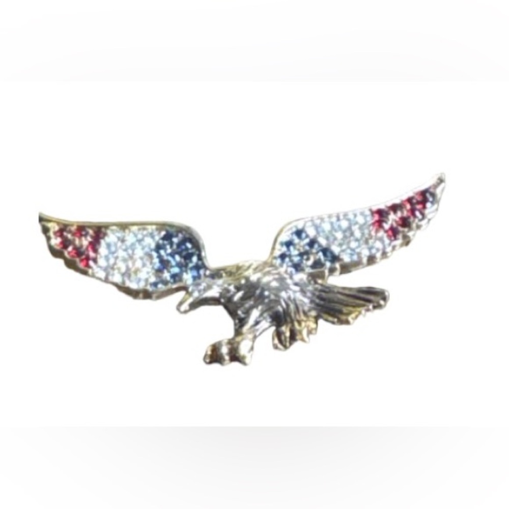patriotic gold tone  Eagle brooch with rhinestone embellishment